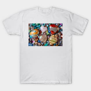 Five Stone Hearts On Pile Of Polished Stones T-Shirt